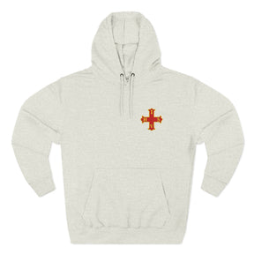 Red Cross of Constantine Hoodie - Three-Panel Fleece Chest Embroidered Motif - Bricks Masons