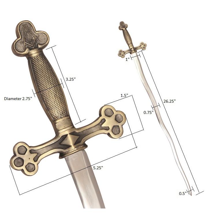 Master Mason Blue Lodge Sword - Snake Flaming Sword Square Compass With G and Golden Hilt