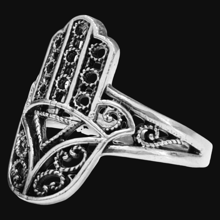 Fatima Hand Ring Hamsa in Silver 2 x 1 cm 6 g Art 1400 - Bricks Masons