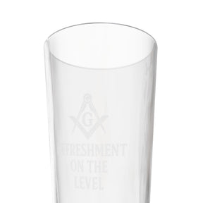 Master Mason Blue Lodge Pint Glass - Refreshment On The Level Square & Compass G - Bricks Masons
