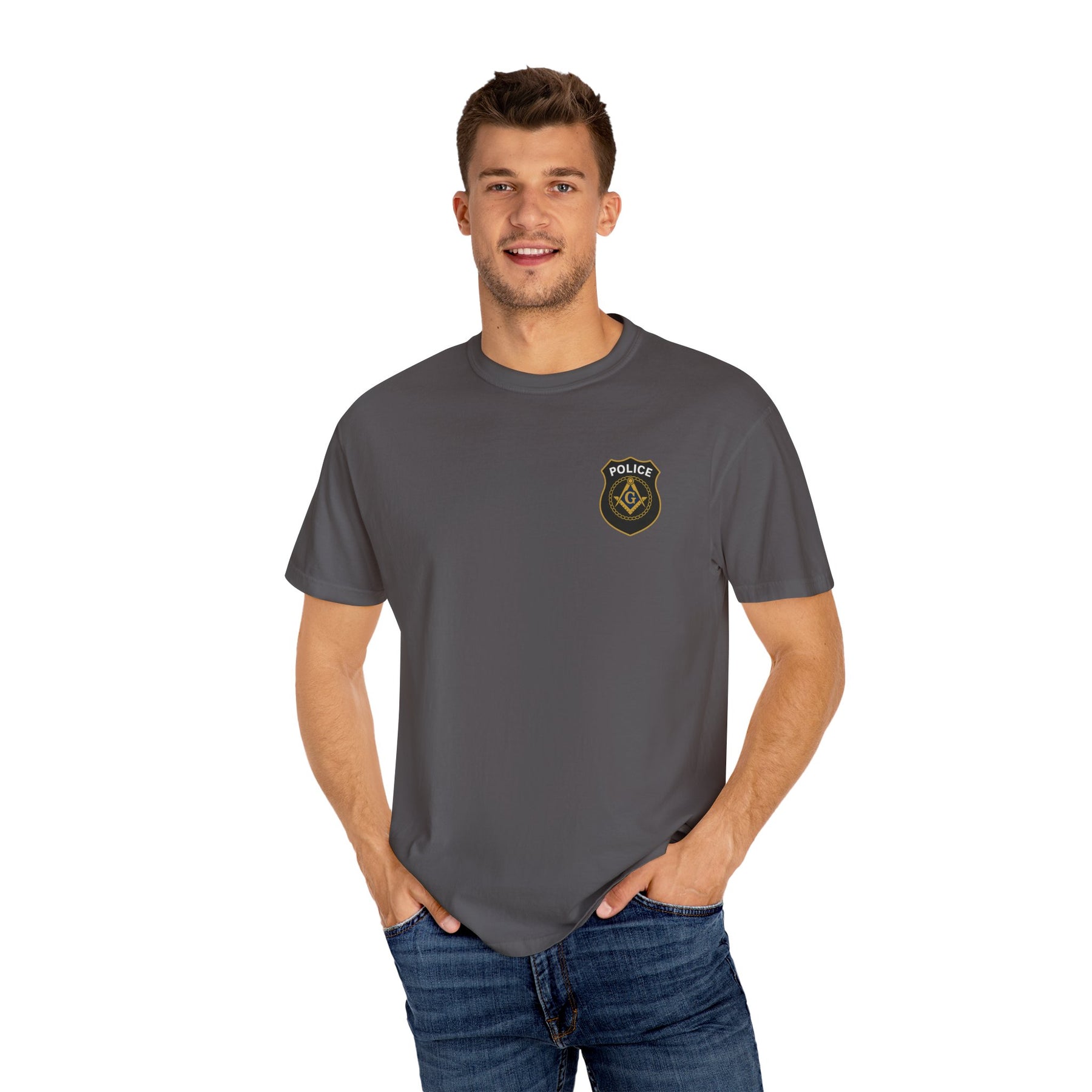 Master Mason Blue Lodge T-Shirt - Police Mason Garment-Dyed Tee - Bricks Masons