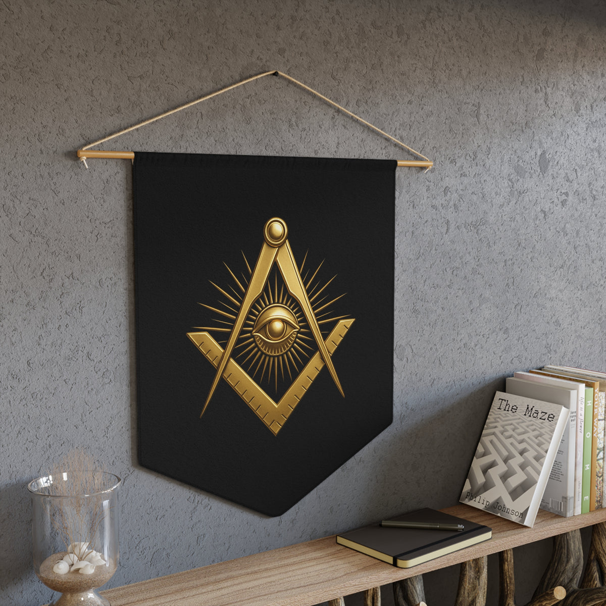 Master Mason Blue Lodge Pennant - Square & Compass with All Seeing Eye Symbol - Bricks Masons