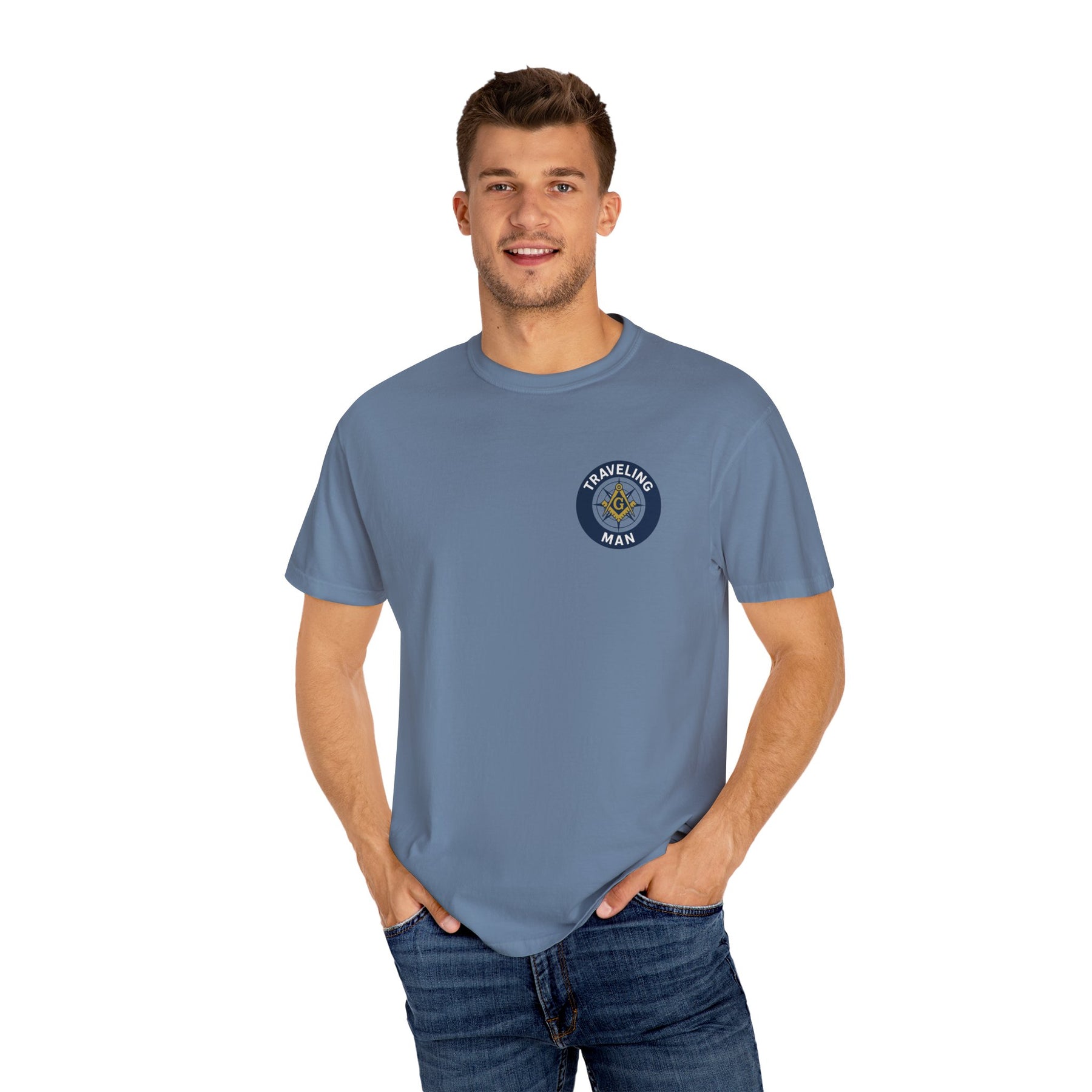 Master Mason Blue Lodge T-Shirt - Traveling Mason Garment-Dyed Tee - Bricks Masons