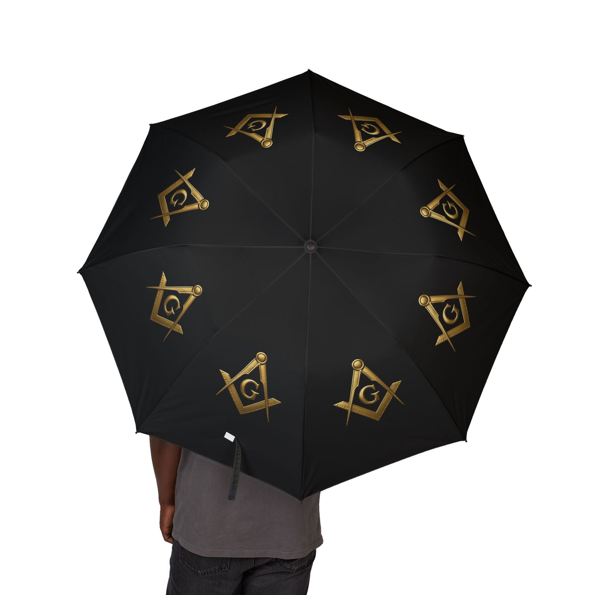 Master Mason Blue Lodge Umbrella - Black with Gold Square & Compass G - Bricks Masons