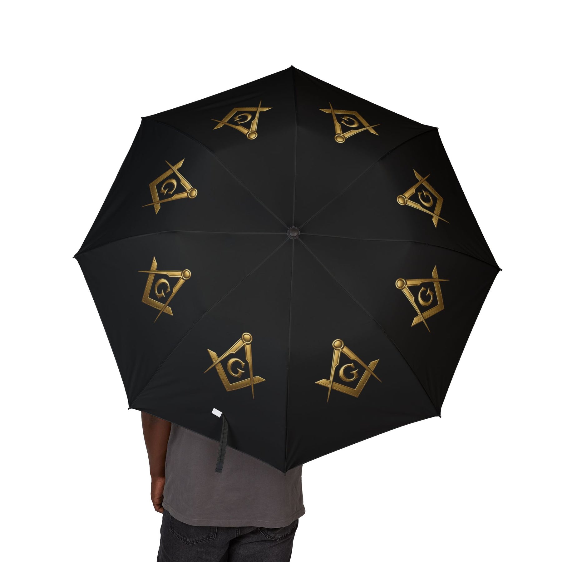 Master Mason Blue Lodge Umbrella - Black with Gold Square & Compass G - Bricks Masons