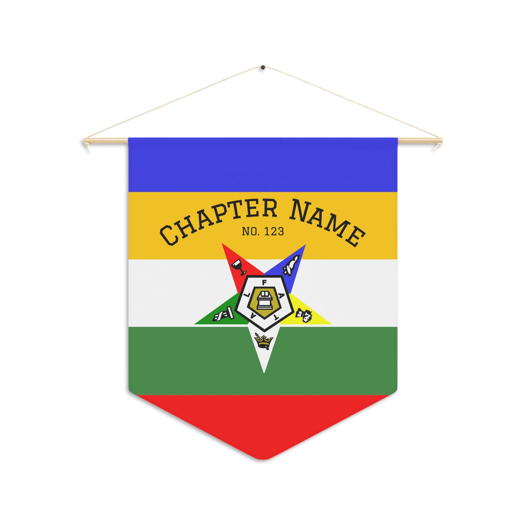 OES Pennant - Colorful Star on Polyester Twill With Personalization - Bricks Masons