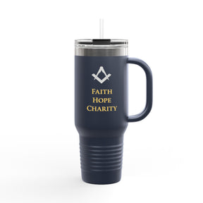 Master Mason Blue Lodge Ringneck Tumbler - Faith Hope & Charity with Square & Compass - Bricks Masons