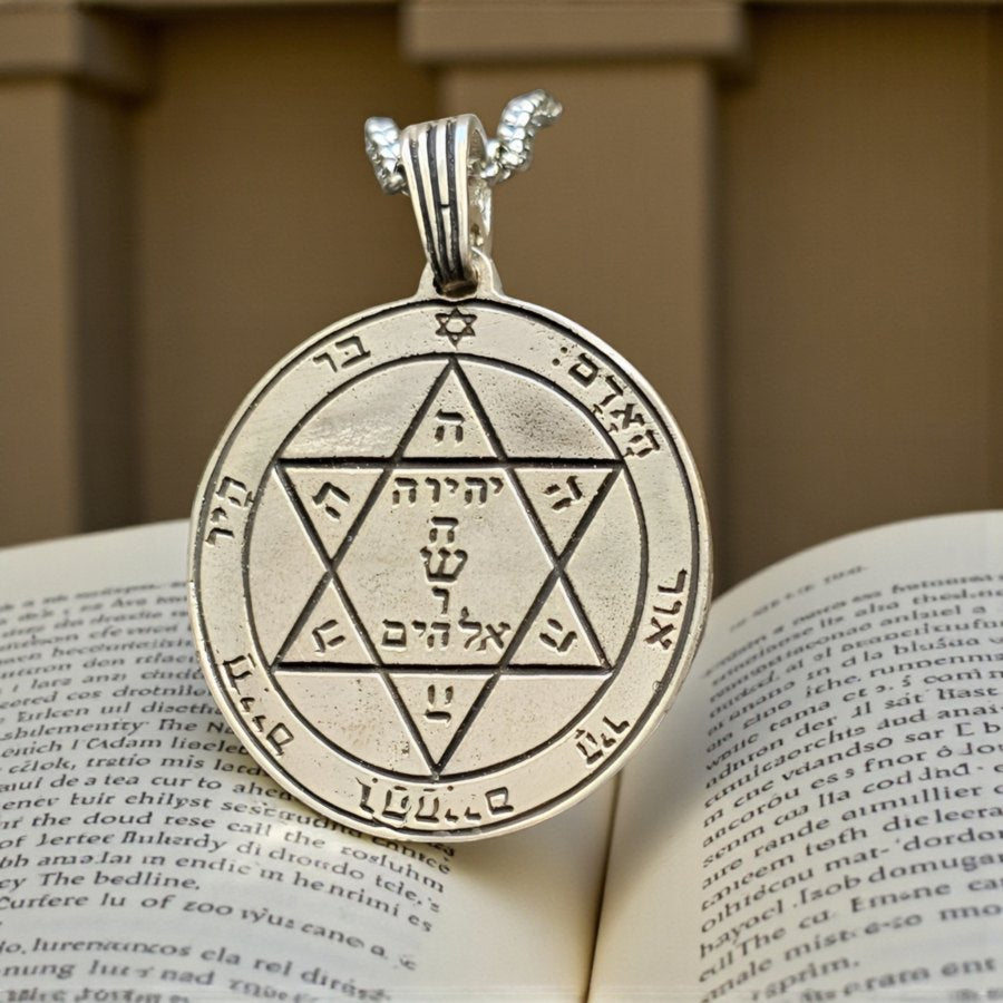 Second and First Pentacle Pendant consecrated to Mars in Silver 3 cm 11 gr 44 Seals of Solomon Art 1576 - Bricks Masons