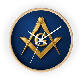Master Mason Blue Lodge Clock - S & C Emblem on Elegant Wooden Frame - Bricks Masons