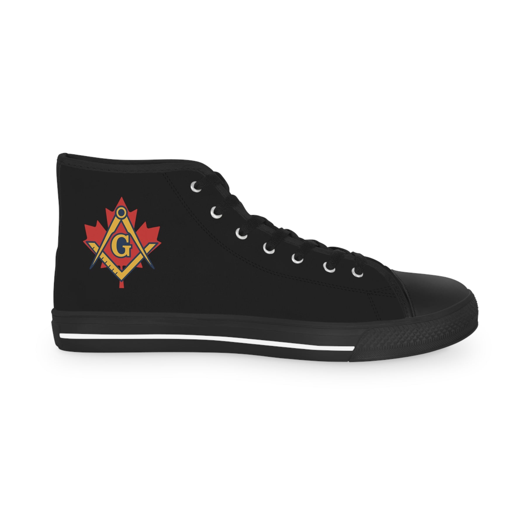 Master Mason Blue Lodge Canada Jurisdiction Sneaker - High Top Black & White Sole Maple Leaf - Bricks Masons