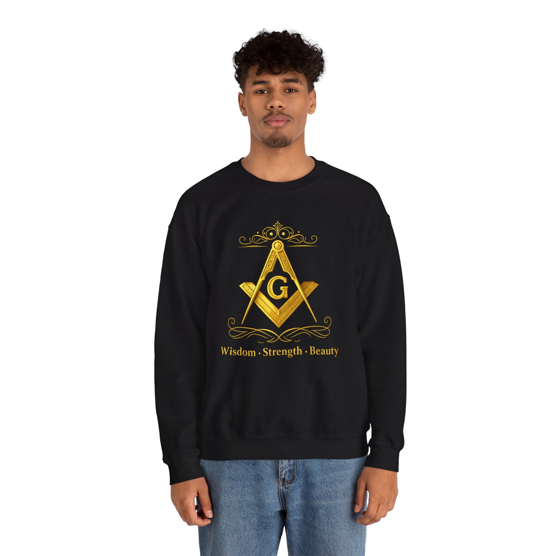 Master Mason Blue Lodge Sweatshirt – Weisheit, Stärke und Schönheit, Winkelmaß und Zirkel G
