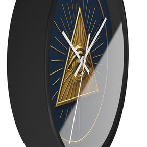Eye of Providence Clock - Pyramid with All Seeing Eye Design on Wooden Frame - Bricks Masons