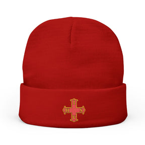 Red Cross of Constantine Beanie - Knit Embroidery Emblem - Bricks Masons