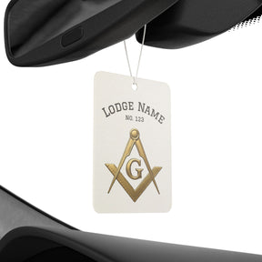Master Mason Blue Lodge Car Air Freshener - Gold S&C G With Personalization - Bricks Masons