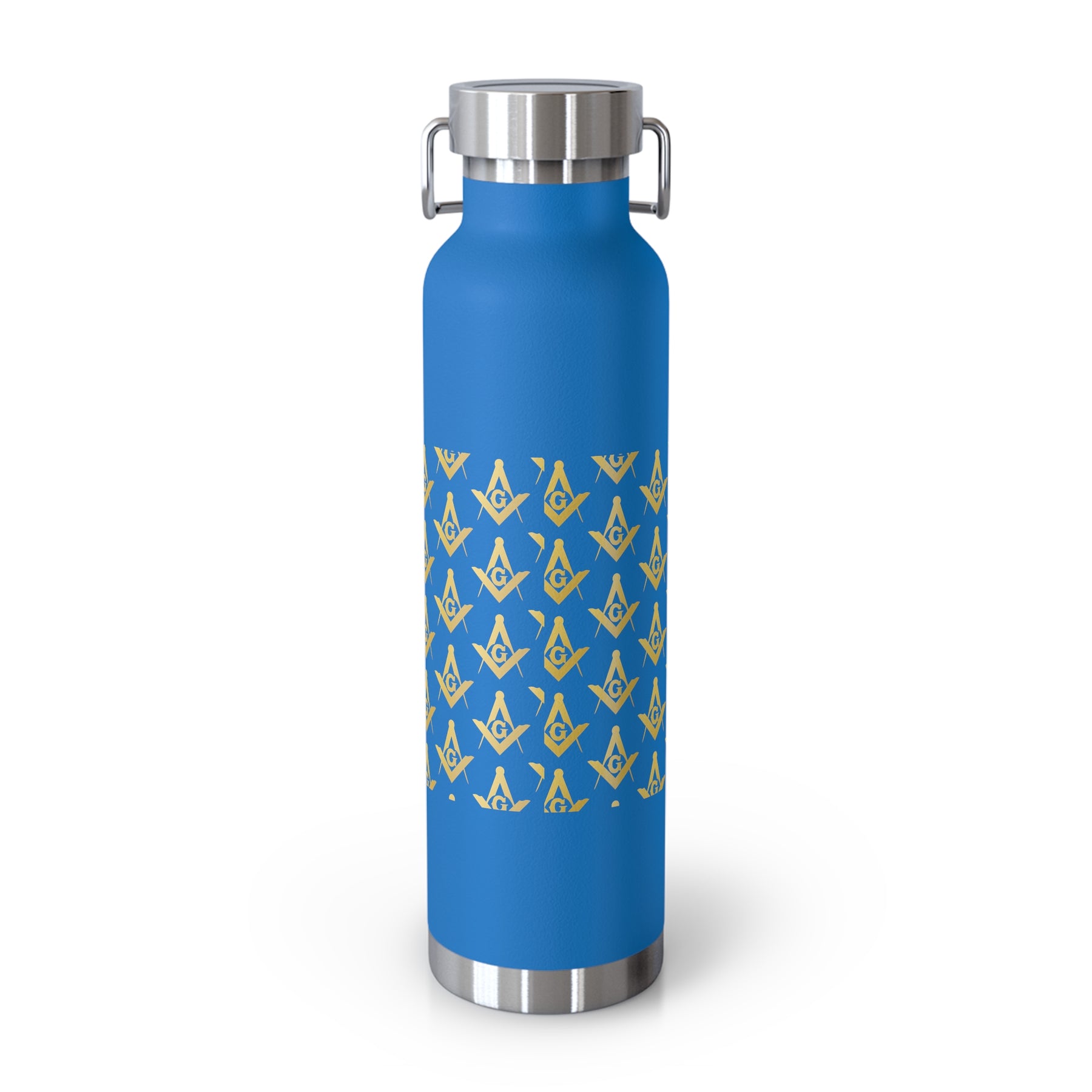 Master Mason Blue Lodge Flask - Gold Square & Compass G Copper Vacuum Insulated