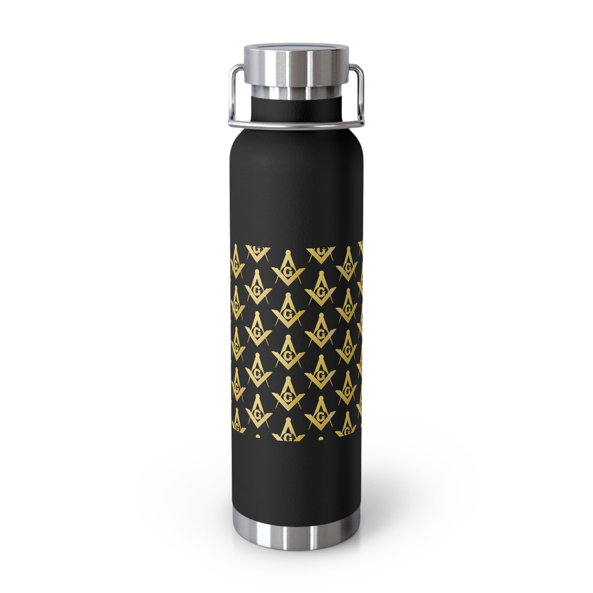 Master Mason Blue Lodge Flask - Gold Square & Compass G Copper Vacuum Insulated - Bricks Masons