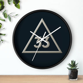 33rd Degree Scottish Rite Clock - Silver Triangle with 33 on Wooden Frame - Bricks Masons