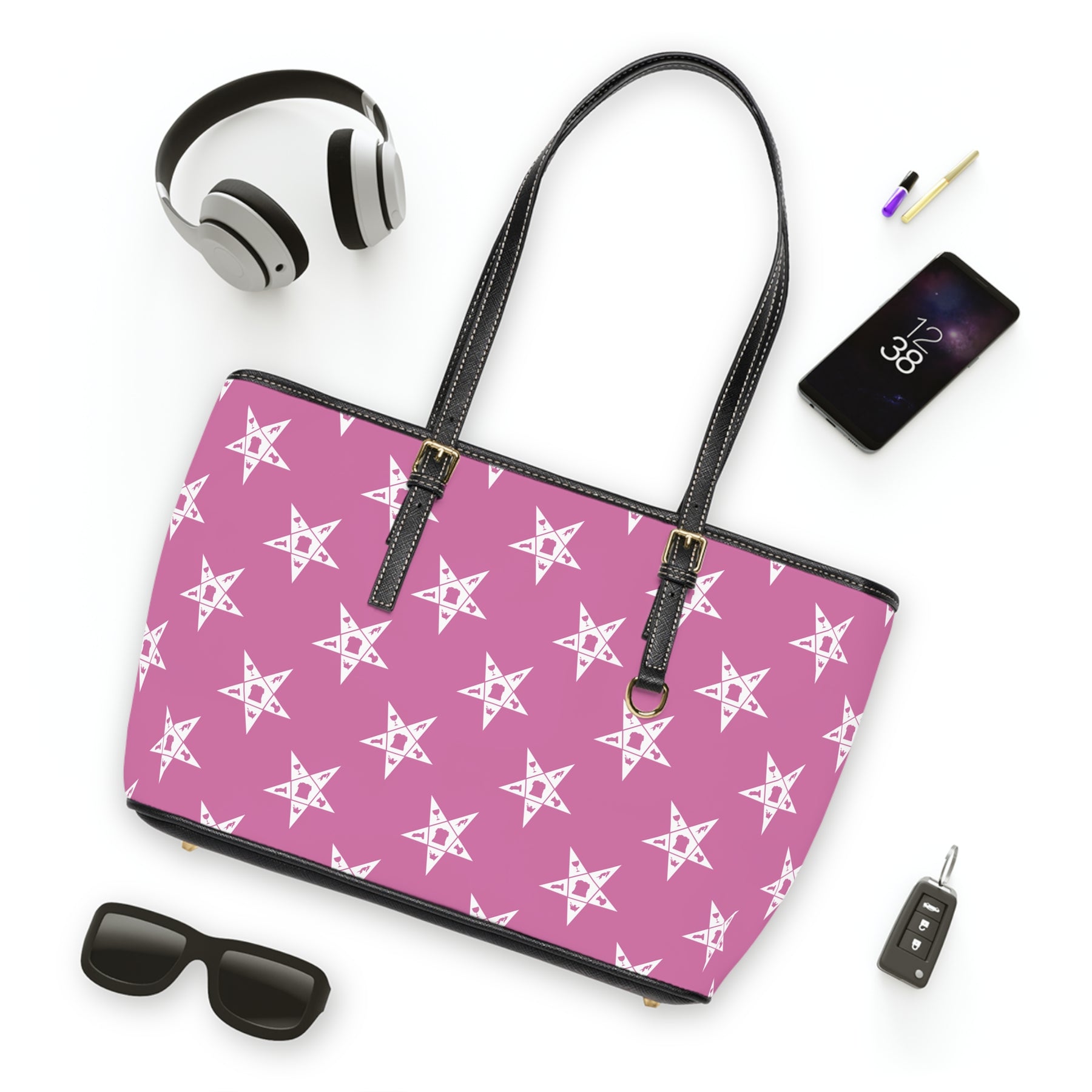OES Handbag - Pink PU Leather With White Stars - Bricks Masons