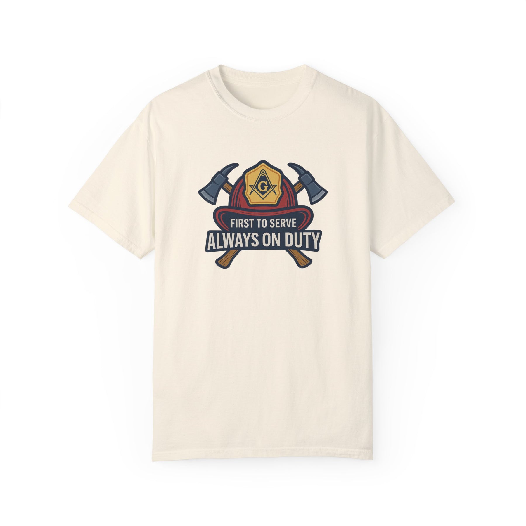 Master Mason Blue Lodge T-Shirt - Garment-Dyed Firefighter Tee - Bricks Masons