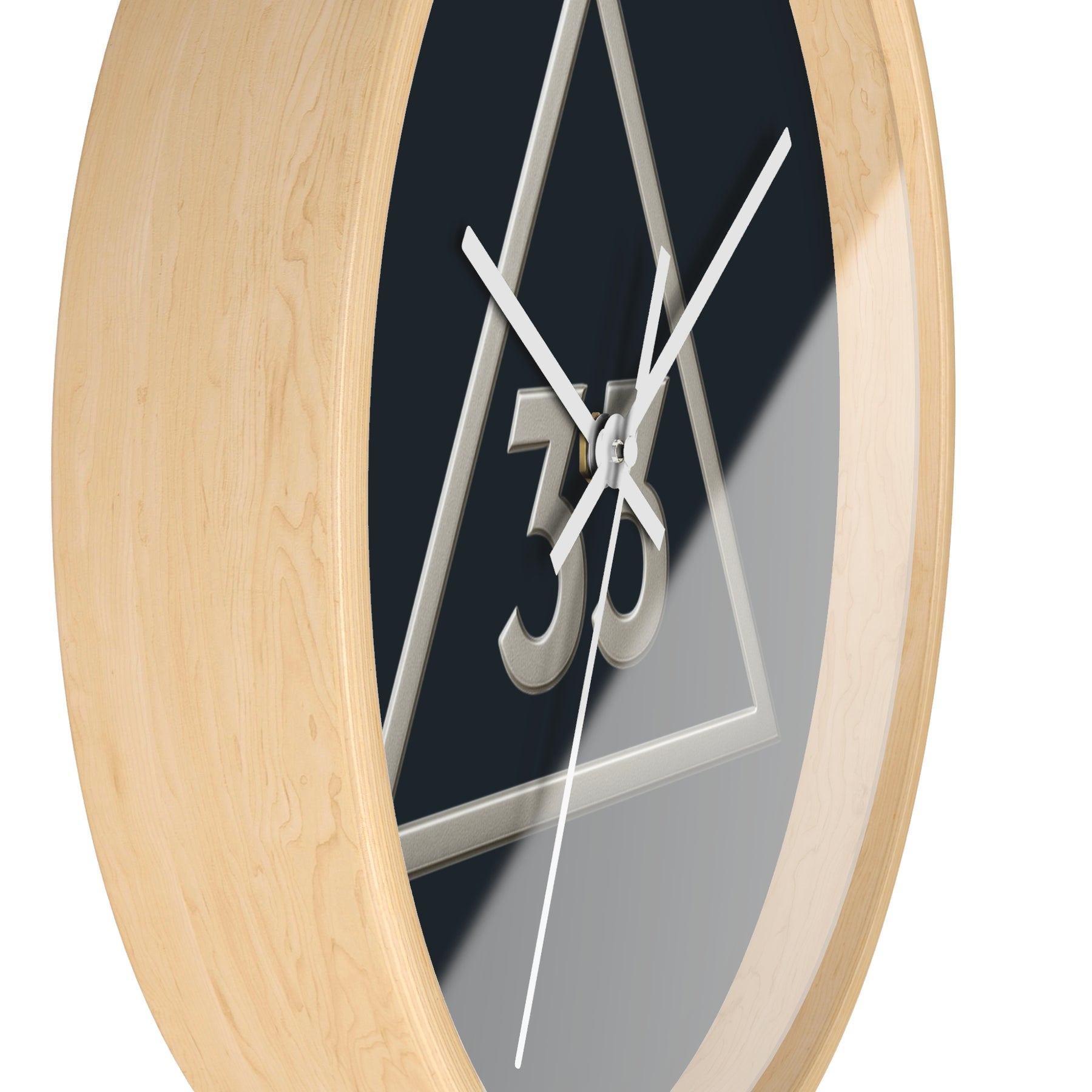 33rd Degree Scottish Rite Clock - Silver Triangle with 33 on Wooden Frame - Bricks Masons
