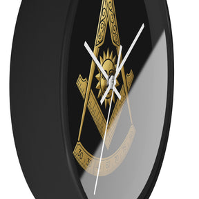 Past Master Blue Lodge Clock - Square Compass Sun & Quadrant Emblem on Wood Frame - Bricks Masons