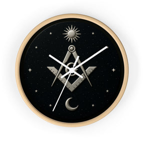 Master Mason Blue Lodge Clock - S&C on Wooden Frame with Plexiglass Cover - Bricks Masons