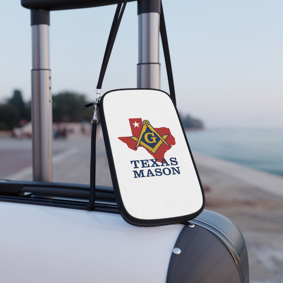Master Mason Blue Lodge Passport Wallet - White Texas Mason With Shoulder & Wrist Strap - Bricks Masons