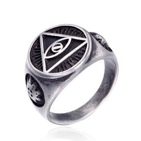 Eye Of Providence Ring - Stainless Steel In Vintage Stone Color - Bricks Masons