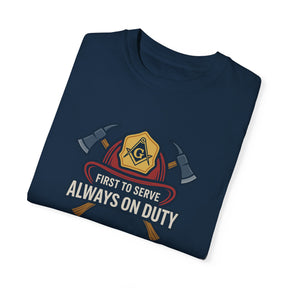 Master Mason Blue Lodge T-Shirt - Garment-Dyed Firefighter Tee - Bricks Masons