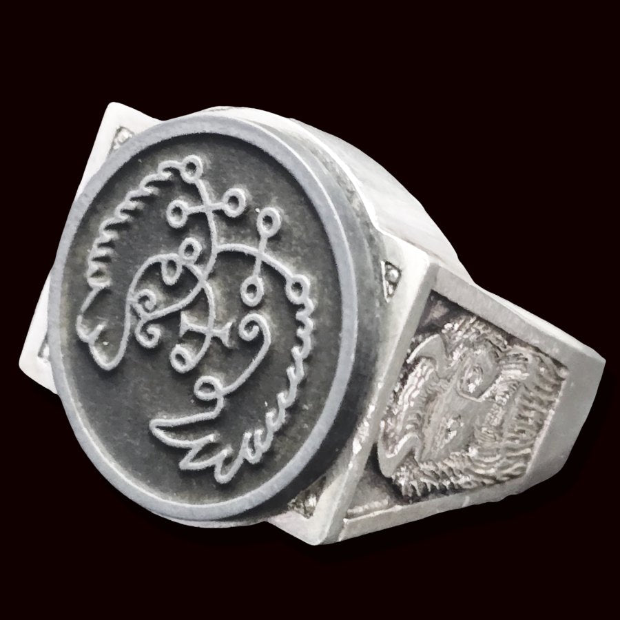 Demon Ring 70 PRINCE SEERE 72 Demons Lesser Key of Solomon Goetia In Silver 2.2 cm x 1.8 cm 18 Gr Art 1848 - Bricks Masons