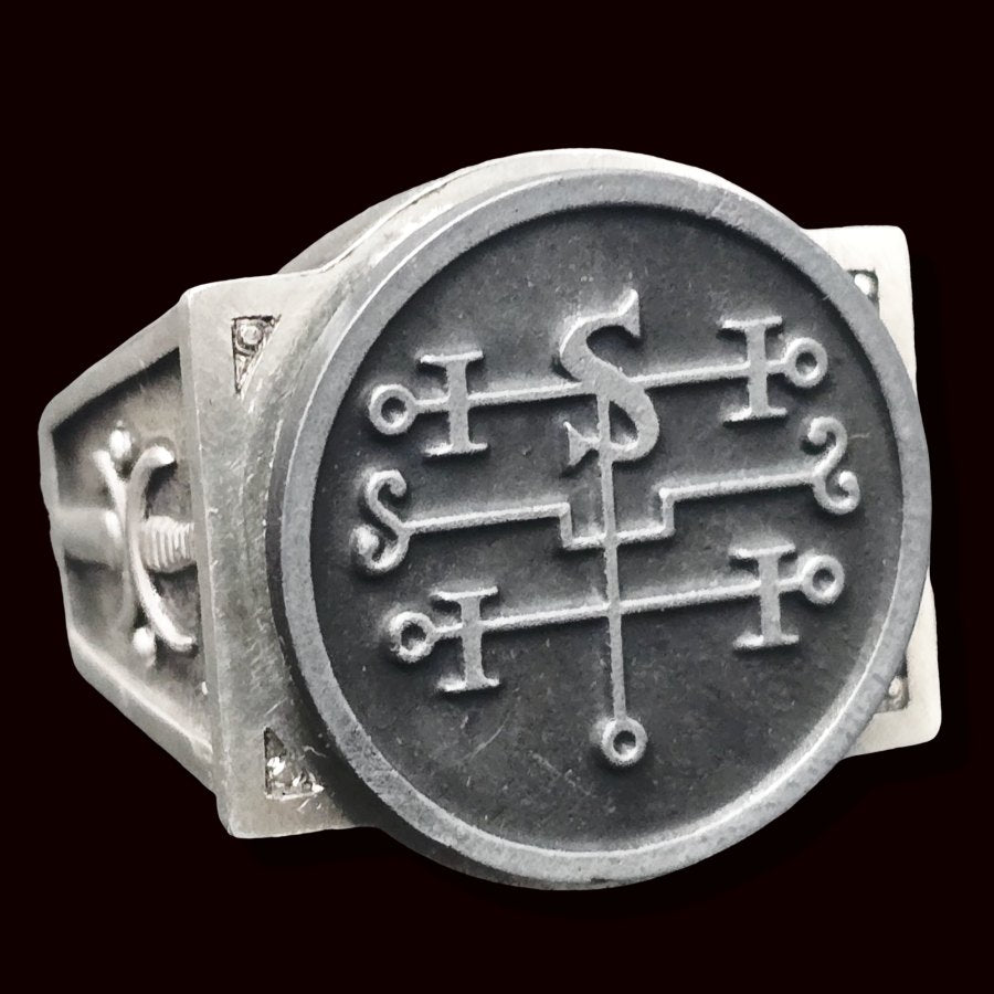 Demon Ring 72 COUNT ANDROMALIUS 72 Demons Lesser Key of Solomon Goetia In Silver 2.2 cm x 1.8 cm 18 Gr Art 1850 - Bricks Masons