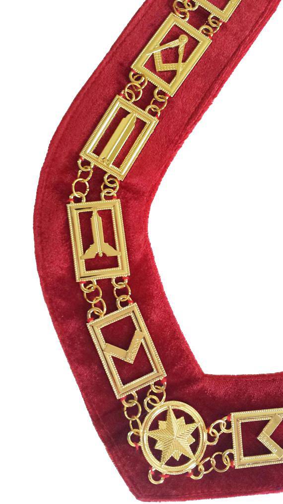 Blue Lodge Chain Collar - Gold Plated on Red Velvet