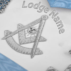 Past Master Blue Lodge California Regulation Apron - Turquoise Blue With Silver Hand Embroidery - Bricks Masons