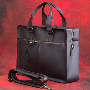 Master Mason Blue Lodge Briefcase - Dark Brown Leather - Bricks Masons