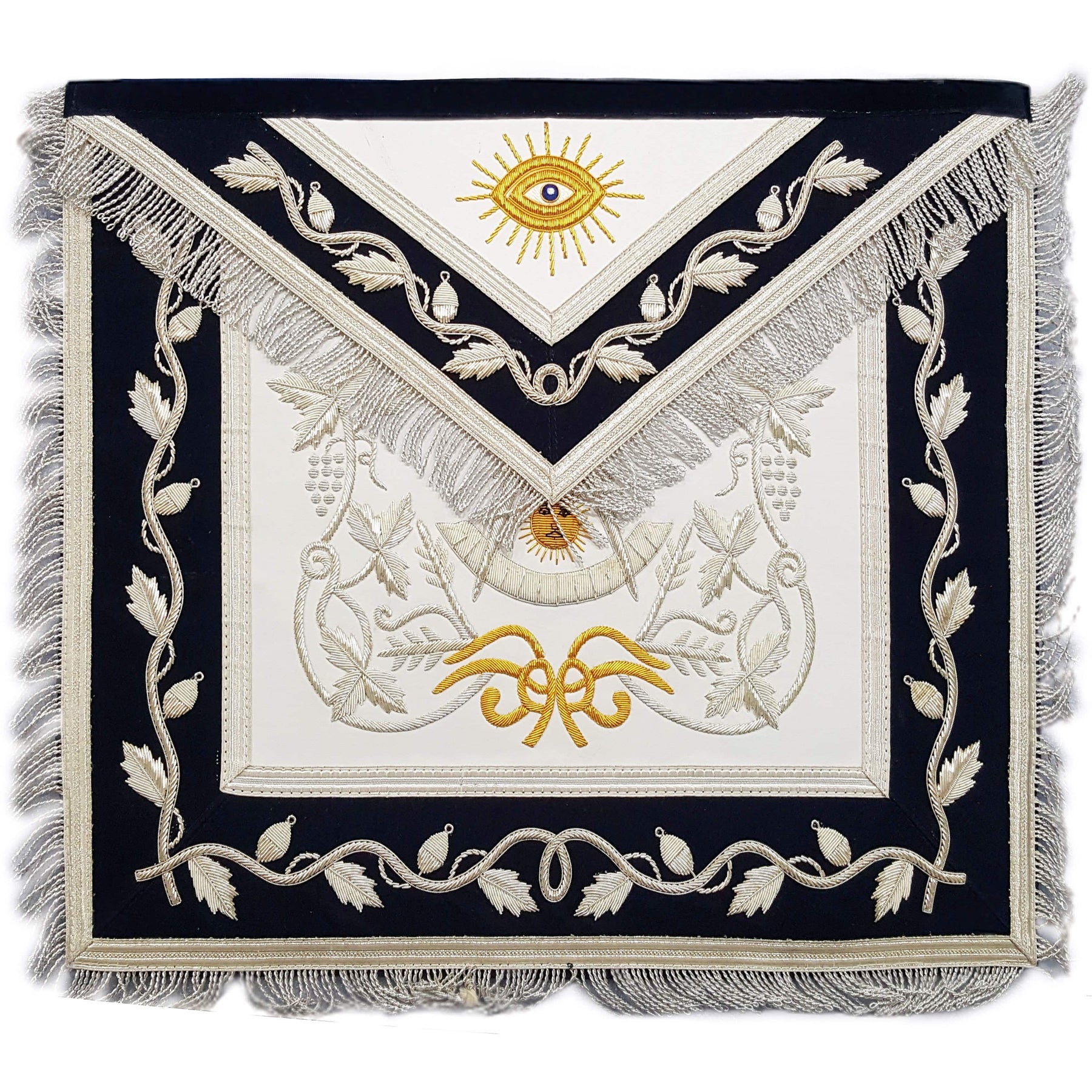 Past Master Blue Lodge Apron - Silver & Gold Hand Embroidery