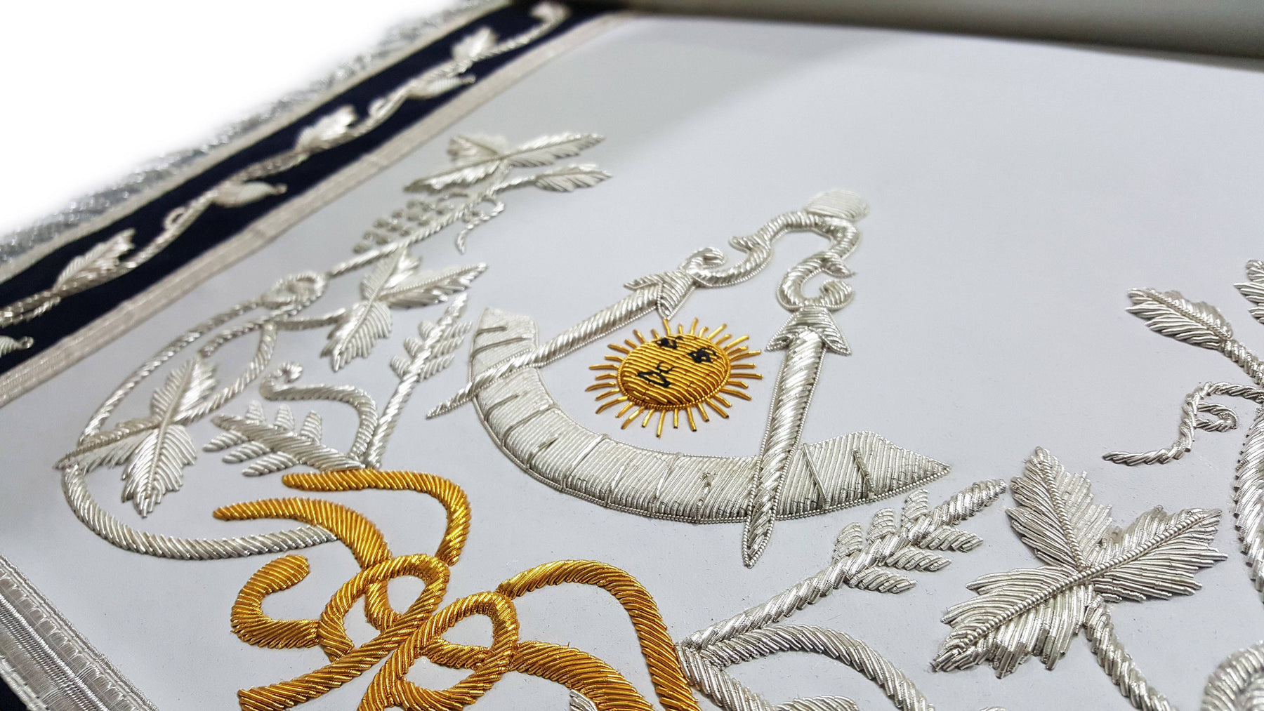 Past Master Blue Lodge Apron - Silver & Gold Hand Embroidery