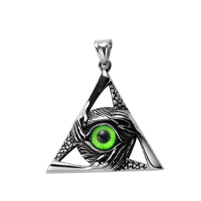 Eye Of Providence Necklace - Silver Stainless Steel Green All Seeing Eye Pendant - Bricks Masons