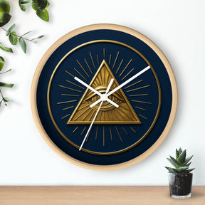 Eye of Providence Clock - Pyramid with All Seeing Eye Design on Wooden Frame - Bricks Masons