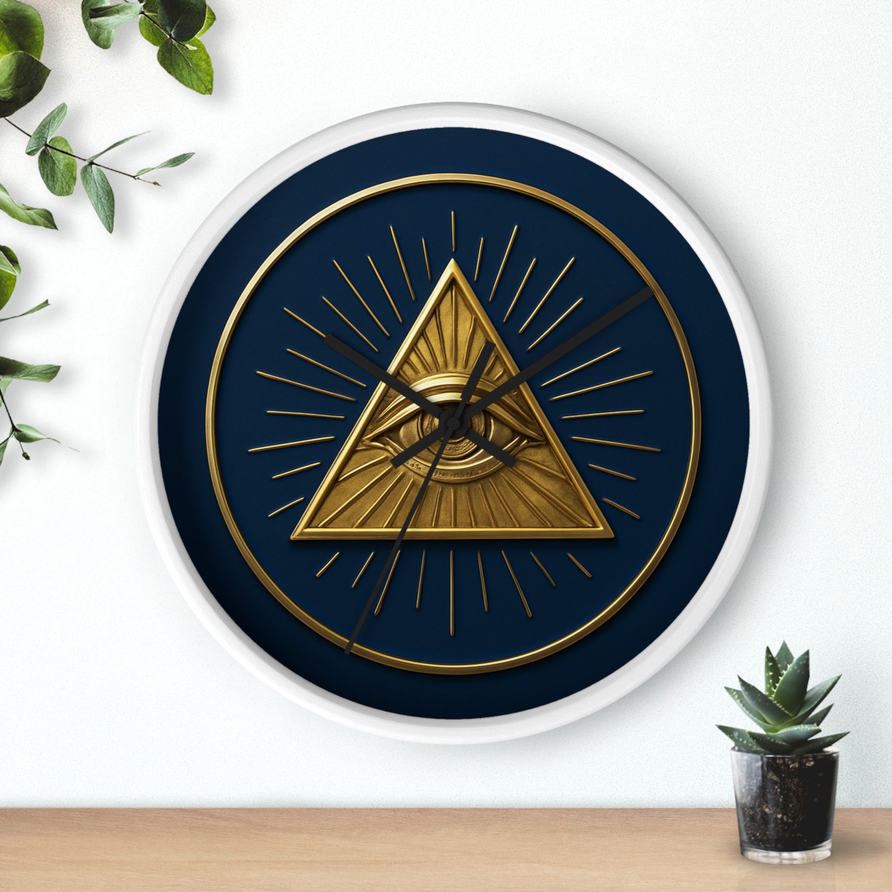 Eye of Providence Clock - Pyramid with All Seeing Eye Design on Wooden Frame - Bricks Masons