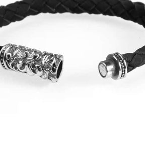 Knights Templar Commandery Bracelet - Silver & Black Leather Bracelet With Magnetic Buckle - Bricks Masons