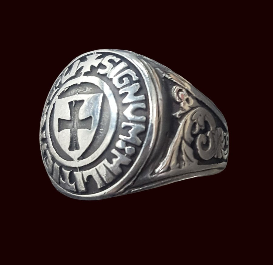 Knights Templar Ring Shield Silver 1.6 cm Art 280 - Bricks Masons