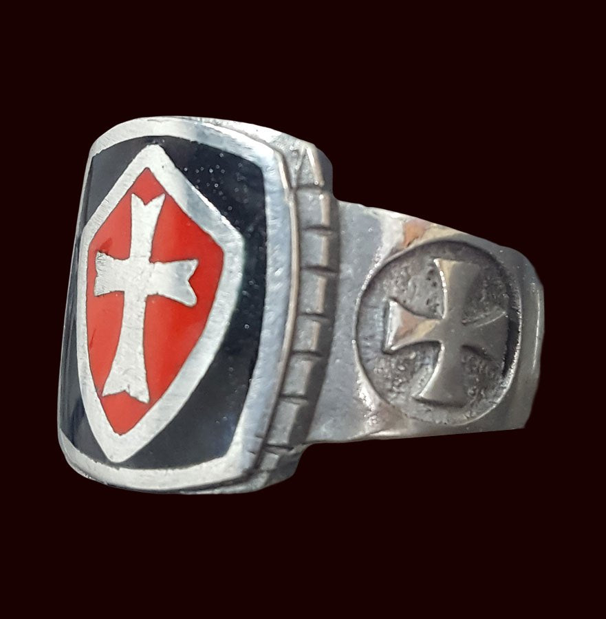 Knights Templar Ring Silver 1.7 cm enamelled Art 282 - Bricks Masons
