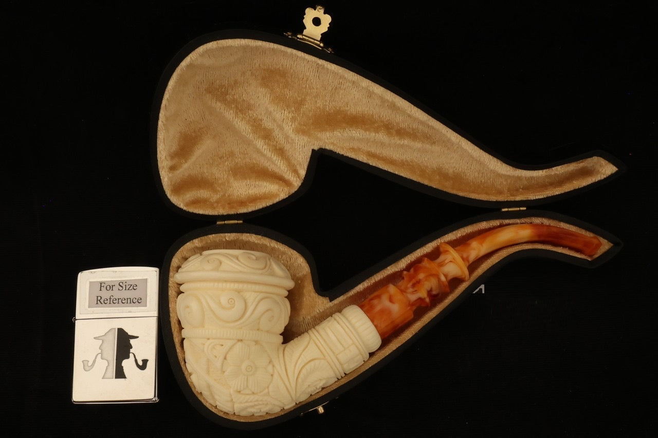 Master Mason Blue Lodge Meerschaum Pipe - Wax Coated With Square & Compass G - Bricks Masons