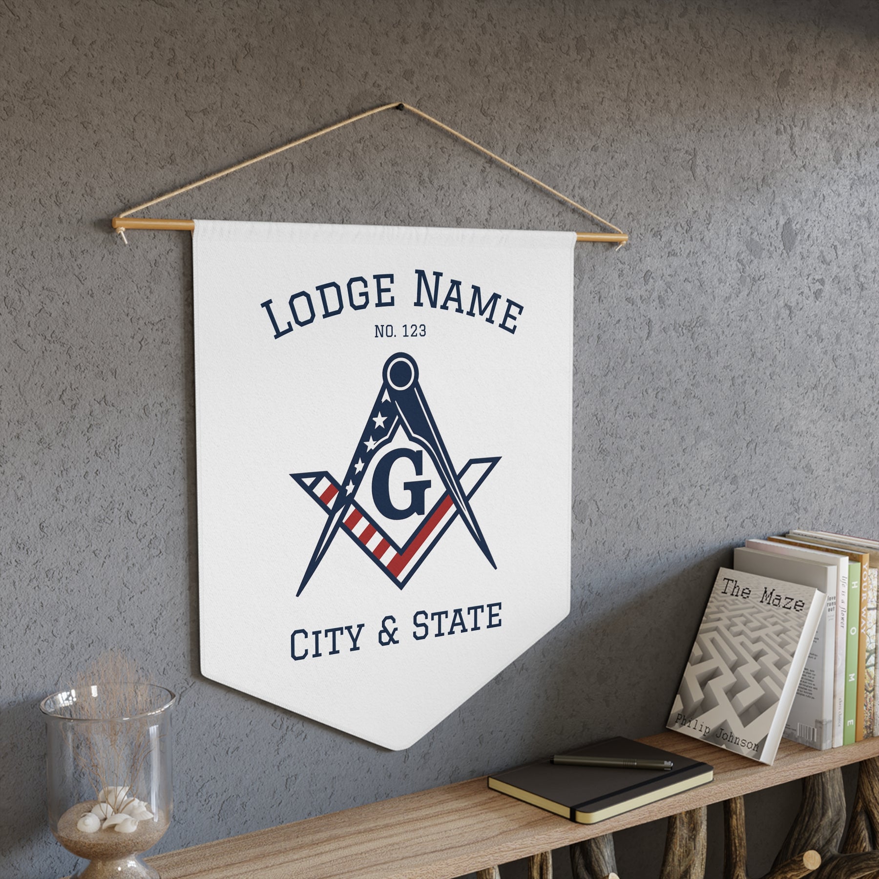Master Mason Blue Lodge Pennant - Personalized Polyester Twill US Flag - Bricks Masons