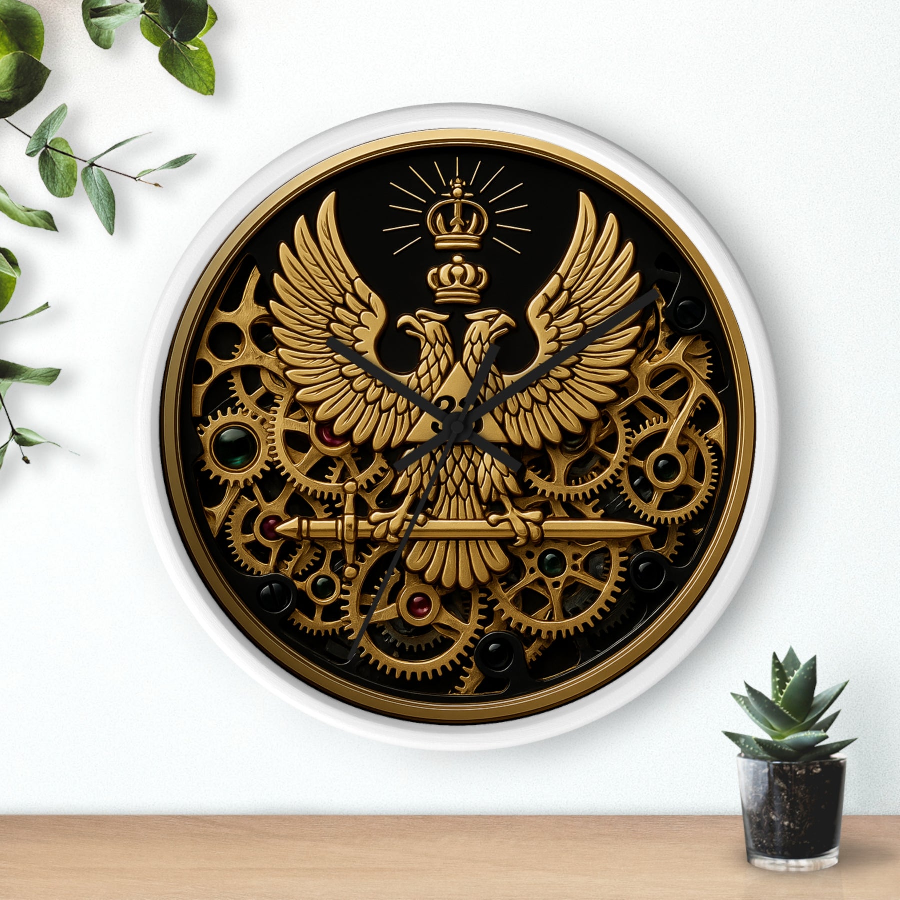33rd Degree Scottish Rite Clock - Open Gear Eagle on Wood Frame With Plexiglass Face - Bricks Masons