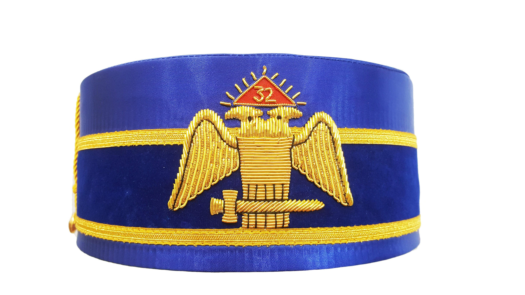 32nd Degree Scottish Rite Crown Cap - Wings Down Blue Handmade Embroidery - Bricks Masons