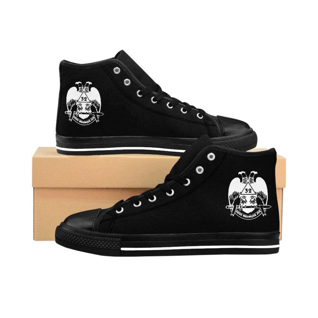 32nd Degree Scottish Rite Sneaker - Wings Down High-top Black & White - Bricks Masons