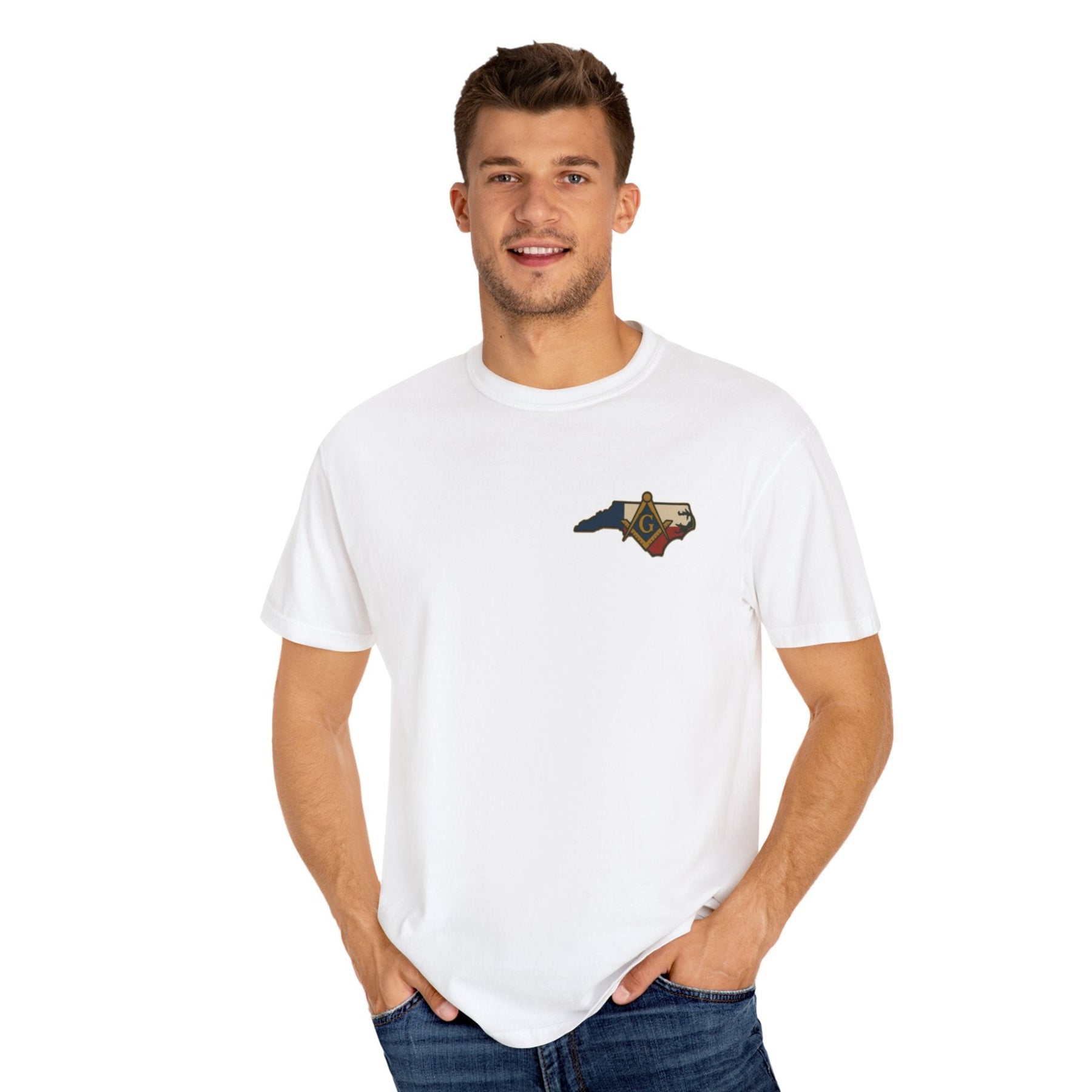 Master Mason Blue Lodge T-Shirt - Garment-Dyed North Carolina Mason - Bricks Masons