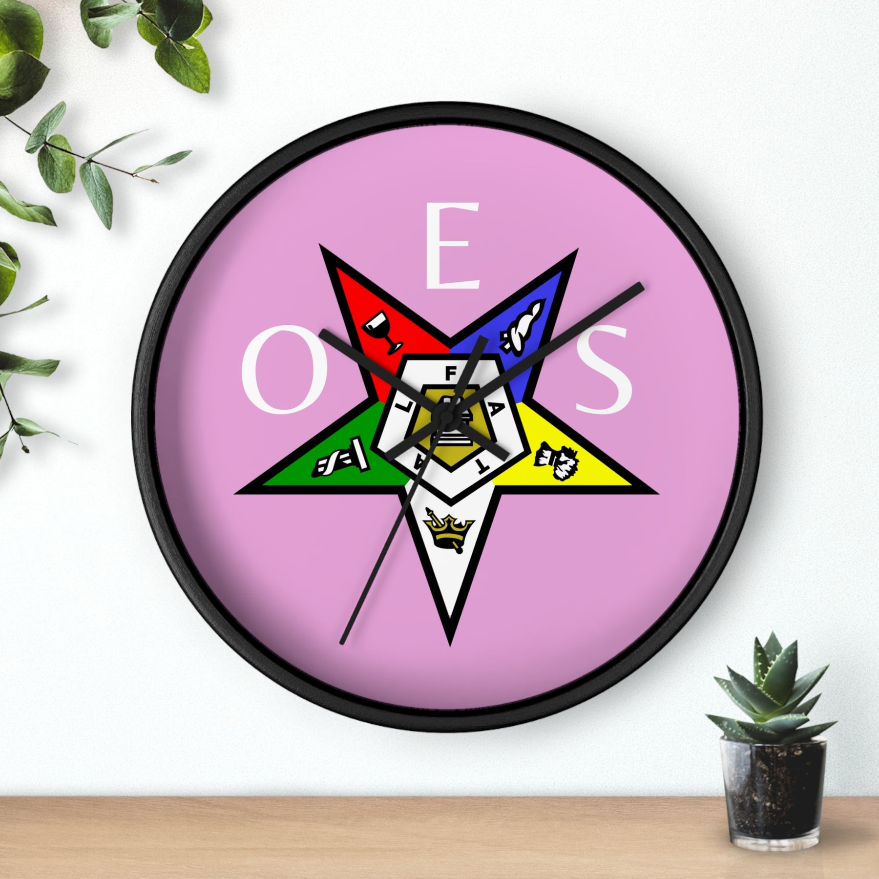 OES Clock - Pink Dial with OES Emblem and Inscription - Bricks Masons