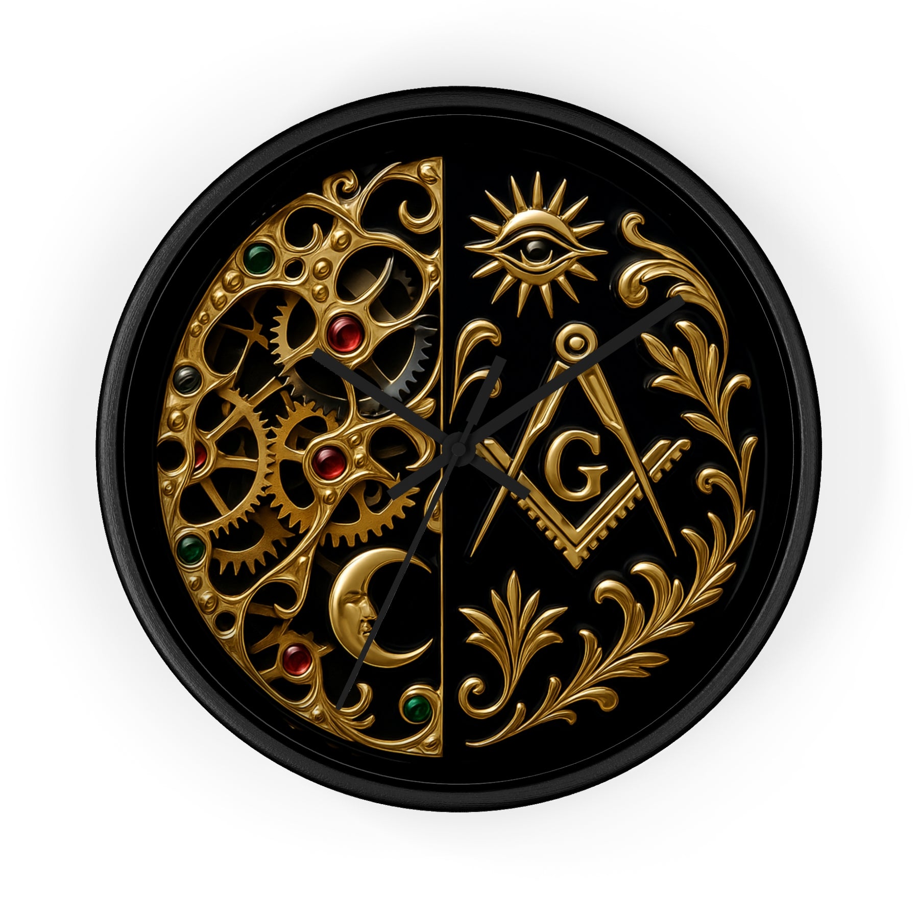 Master Mason Blue Lodge Clock - Split Dial Gear with Moon S&C G with Eye - Bricks Masons